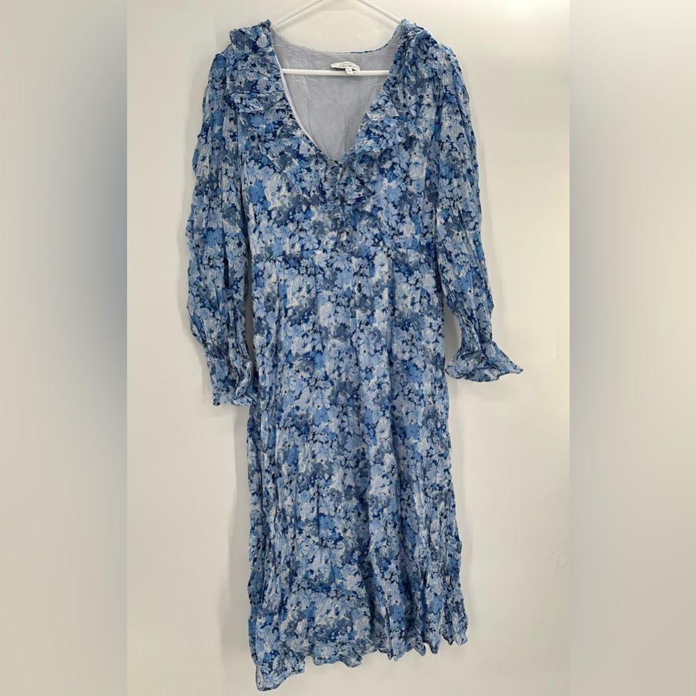 & Other Stories Voluminous Ruffle Long Sleeve Floral Midi Dress Size 10 - Picture 3 of 10